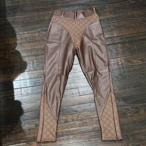Brown Quilted Faux Leather Leggings